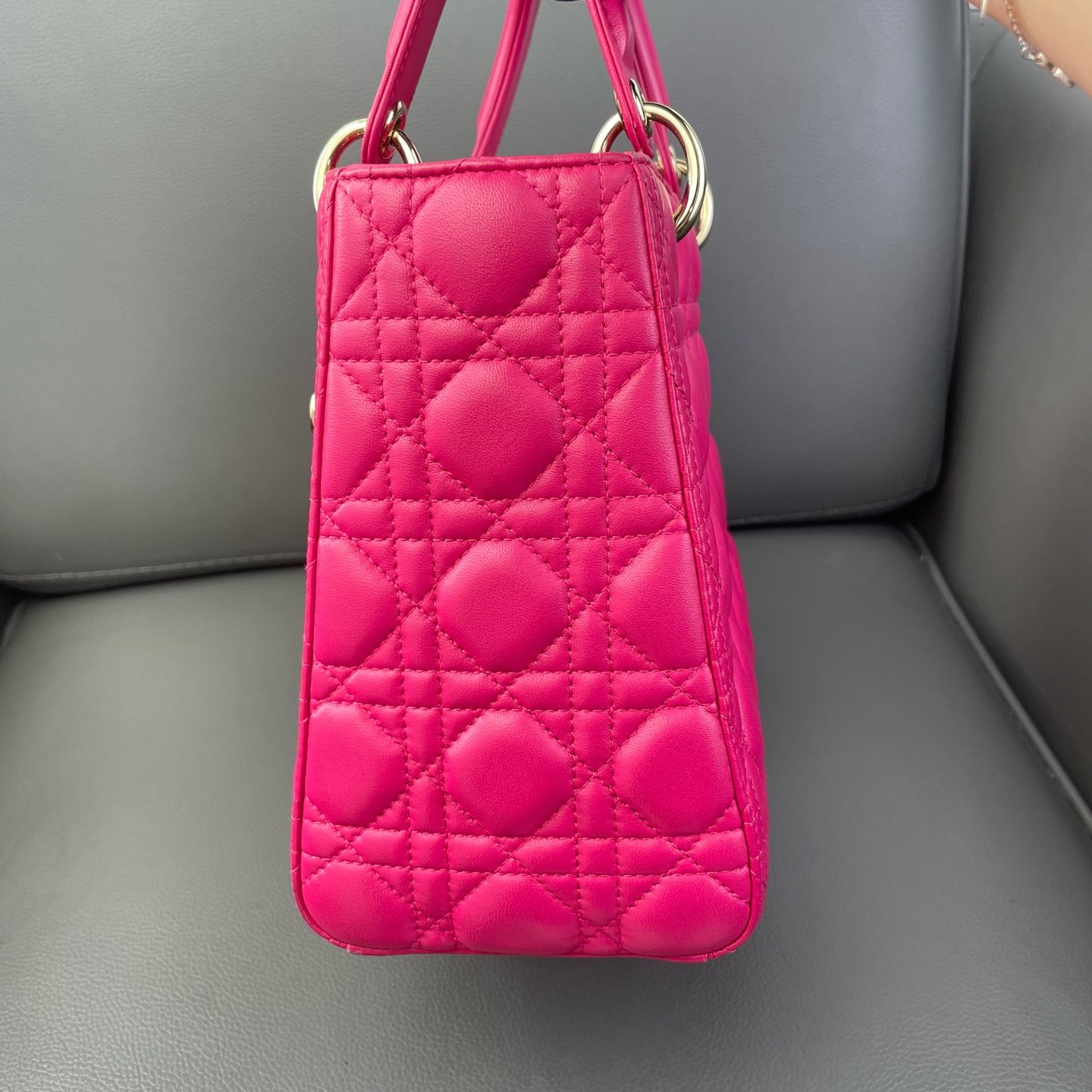 Very Good ( Rank A) ｜  Dior Lady Dior Lamb Skin 2WAY Shoulder Bag Handbag Pink