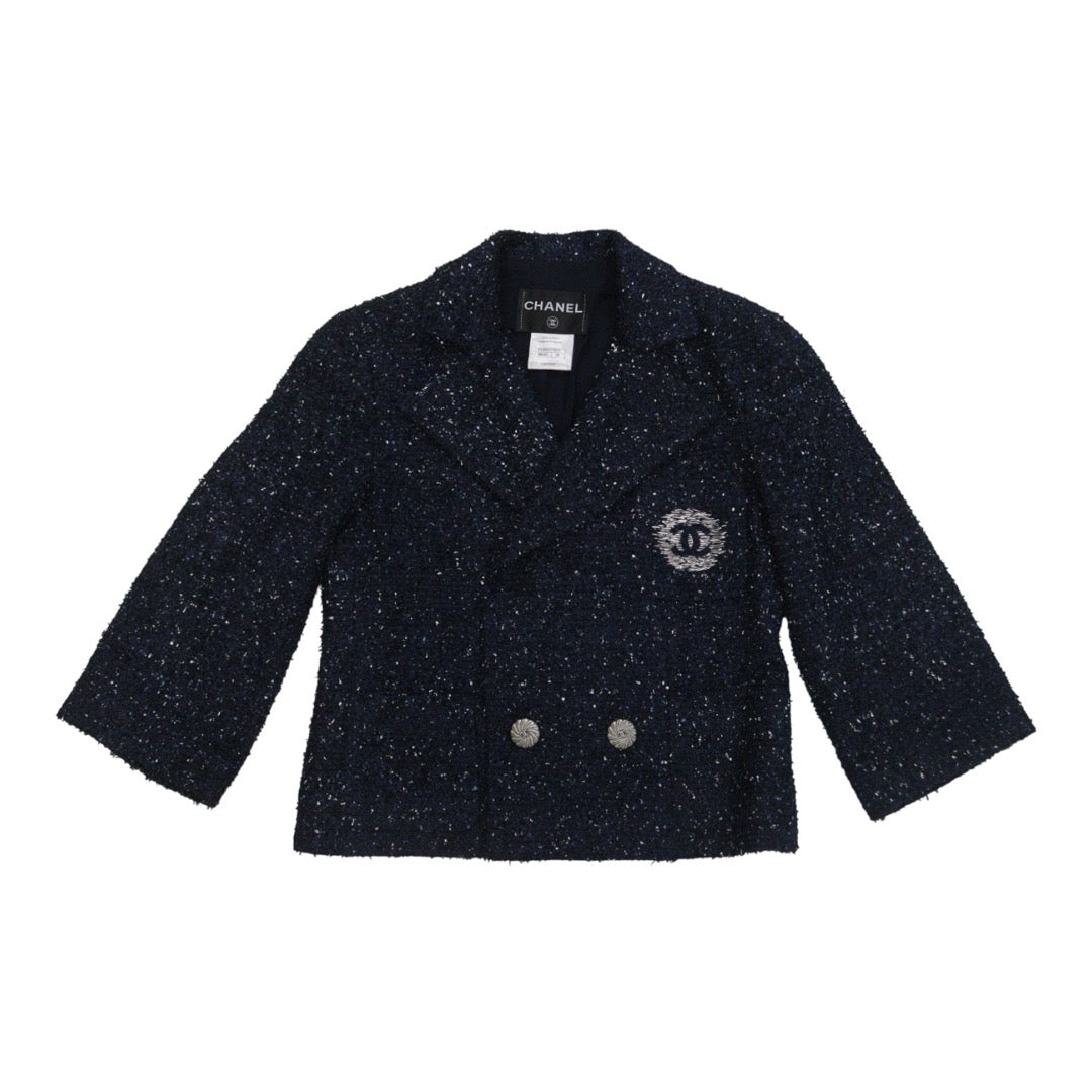 Very Good ( Rank A) ｜ CHANEL 12P Acrylic Embroidery Dark Blue Coat 38 Size｜W25102110