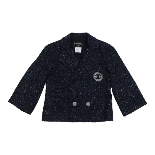 Very Good ( Rank A) ｜ CHANEL 12P Acrylic Embroidery Dark Blue Coat 38 Size｜W25102110