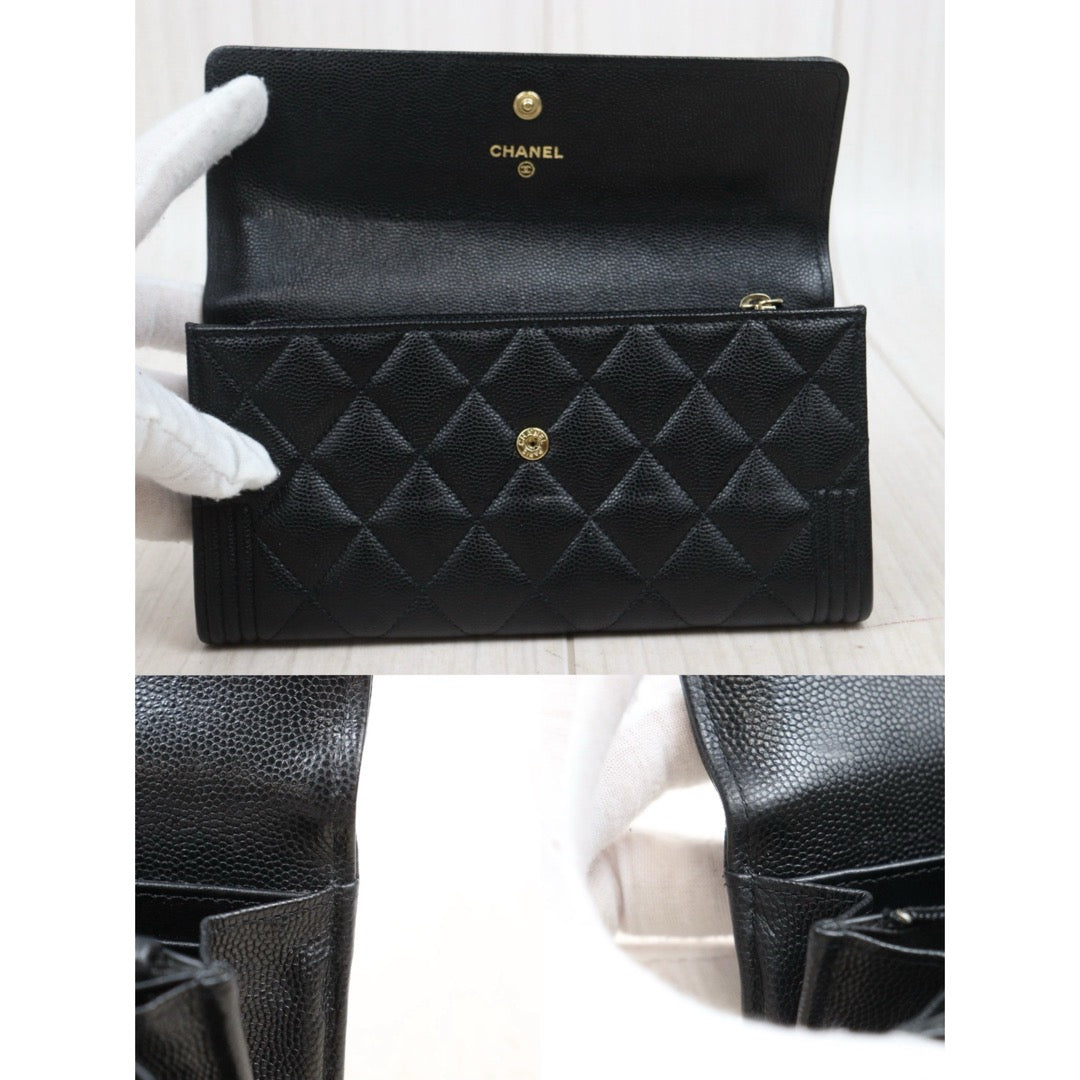 Good ( Rank AB) ｜CHANEL Leboy Caviar Skin Black Long Wallet Made In 2020Year｜25111304