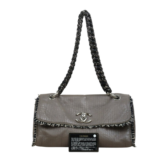 Good ( Rank AB)｜ CHANEL Calf Leather Woolen Matrasse Chain Shoulder Bag Etoupe Gray Made In 2009- 2010Year｜Y25110410
