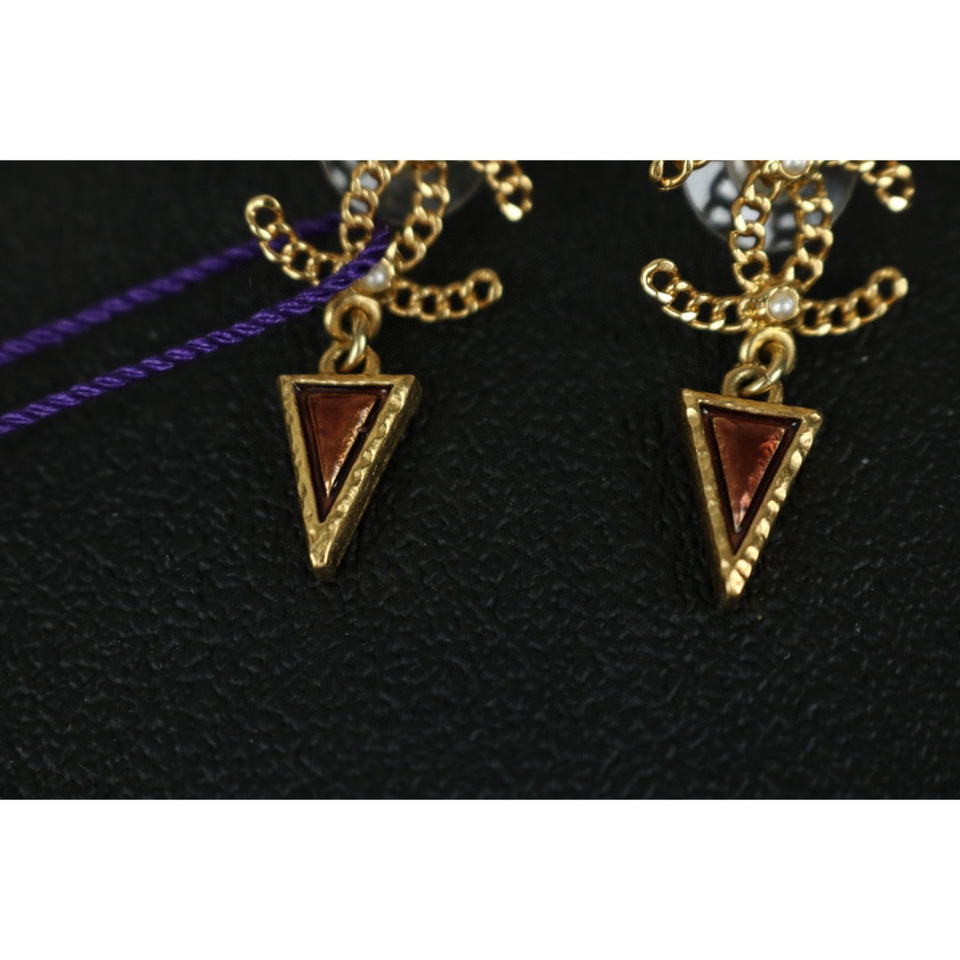 Very Good ( Rank A)｜CHANEL Vintage 18K Gold Plating Triangle Pendant Earrings｜F25021105