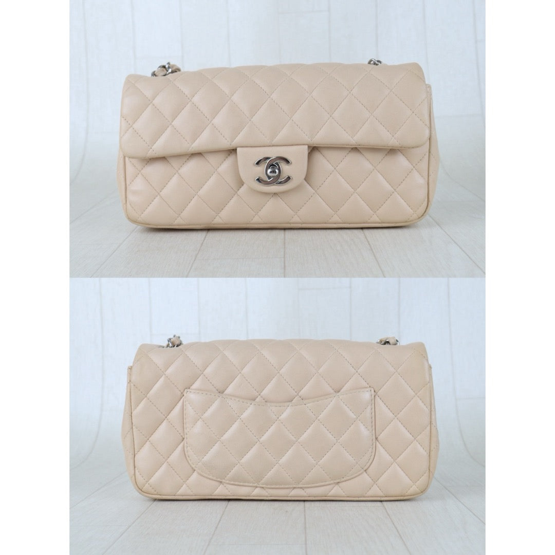 Include Entrupy Certificate of Authenticity｜Very Good ( Rank A)｜ CHANEL Lamb Skin Matrasse Chain Double East West Shoulder Bag  Beige Made In 2008-2009 Year｜S26083007