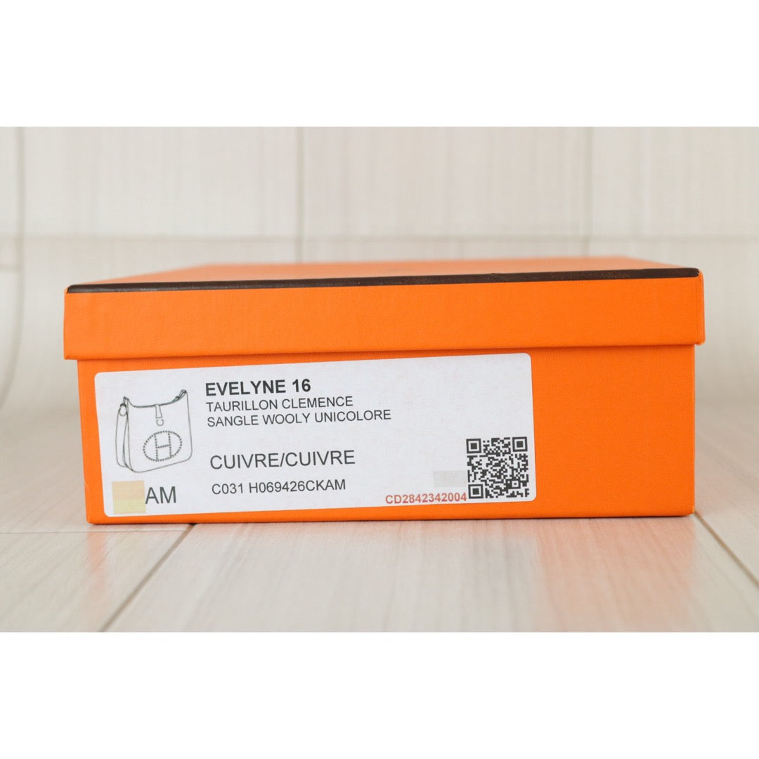 Include Entrupy Certificate of Authenticity｜Very Good ( Rank A)｜ Full Set HERMES Clemence Leather Mini Evelyn 16 Shoulder Bag Potiron D Stamp Made In 2019Year｜X26030702