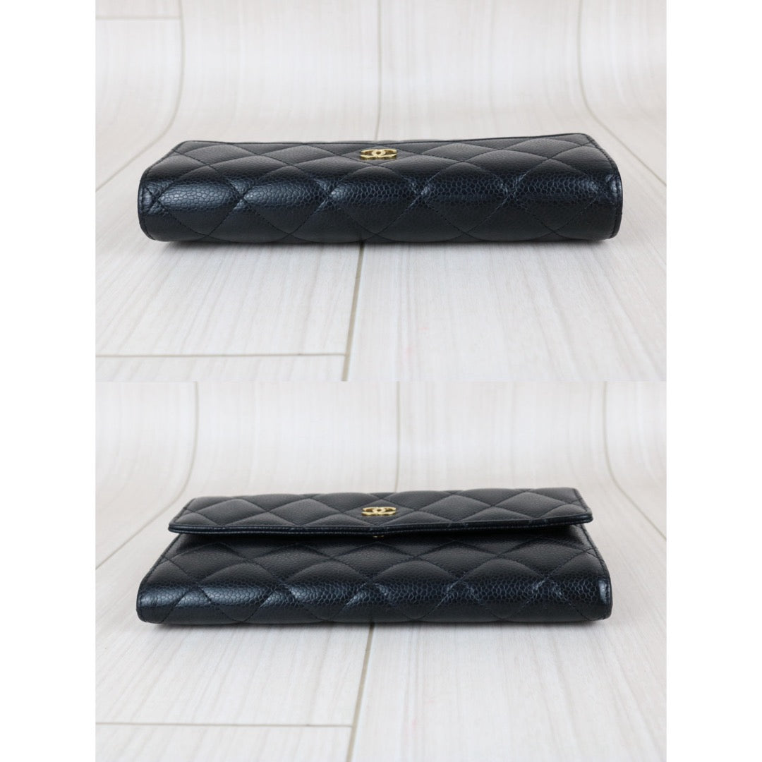 Include Entrupy Certificate of Authenticity｜Very Good ( Rank A)｜CHANEL Caviar Skin Black Long Wallet Made In 2015-2016Year｜S26050801