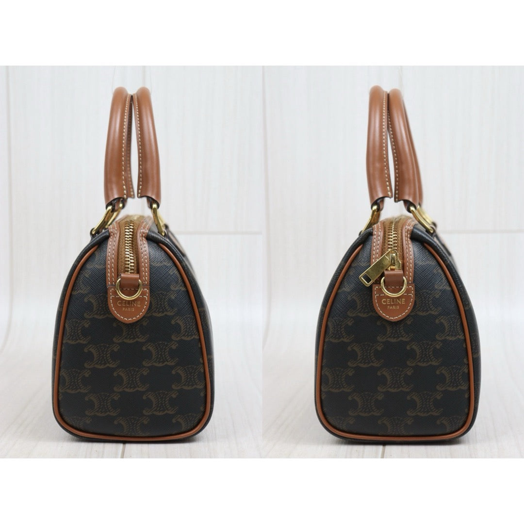 Include Entrupy Certificate of Authenticity｜Very Good ( Rank A)｜ CELINE Macadam Triomphe Poston PM Handbag Bag With Shoulder Strap ｜26060101