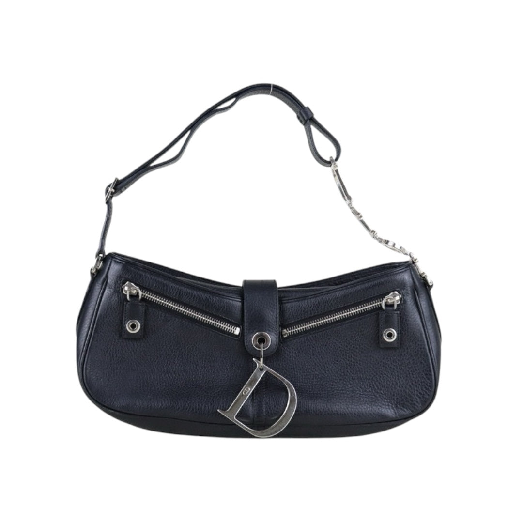 Very Good ( Rank A)｜ Dior D logo Calf Skin Shoulder Bag Black ｜S24120801