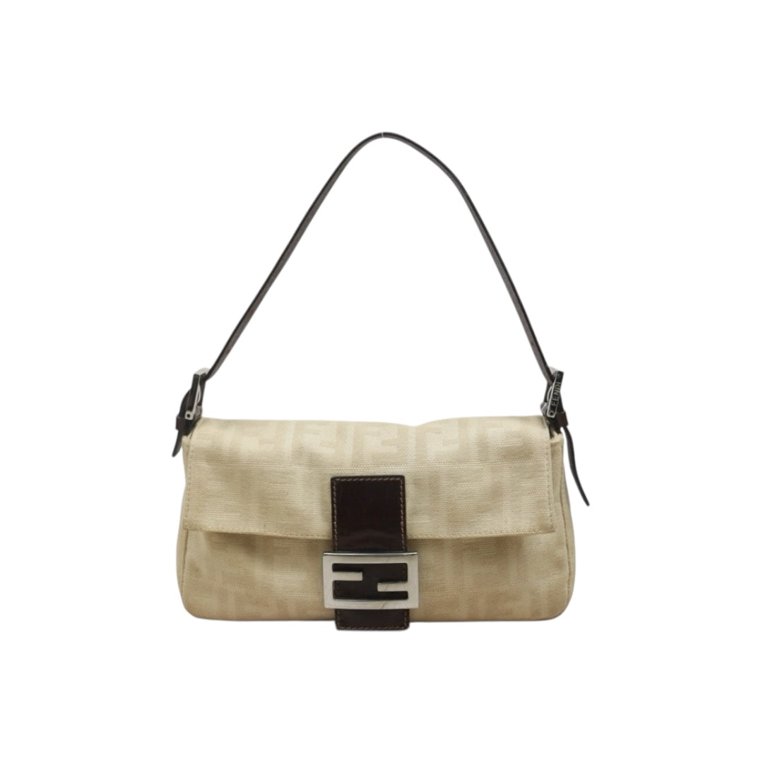 Include Entrupy Certificate of Authenticity｜Fair ( Rank B)｜ FENDI Zucca Mamma Baguette Shoulder Bag Beige｜26070317