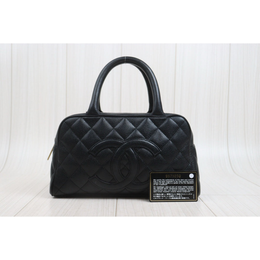 Include Entrupy Certificate of Authenticity｜Good ( Rank AB) ｜CHANEL Caviar Skin Calf Leather Bowling HanBag Made in 2004-2005 Year｜26091002