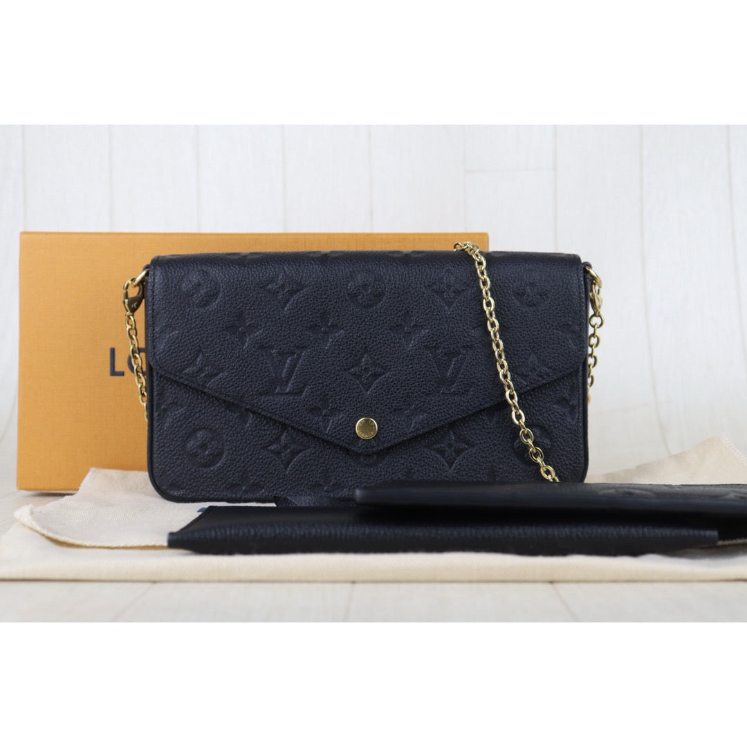 Include Entrupy Certificate of Authenticity｜Very Good ( Rank A)｜Full Set Louis Vuitton Monogram Empreinte Pochette Felicie Shoulder Bag Black  IC Chips Model｜S26060132