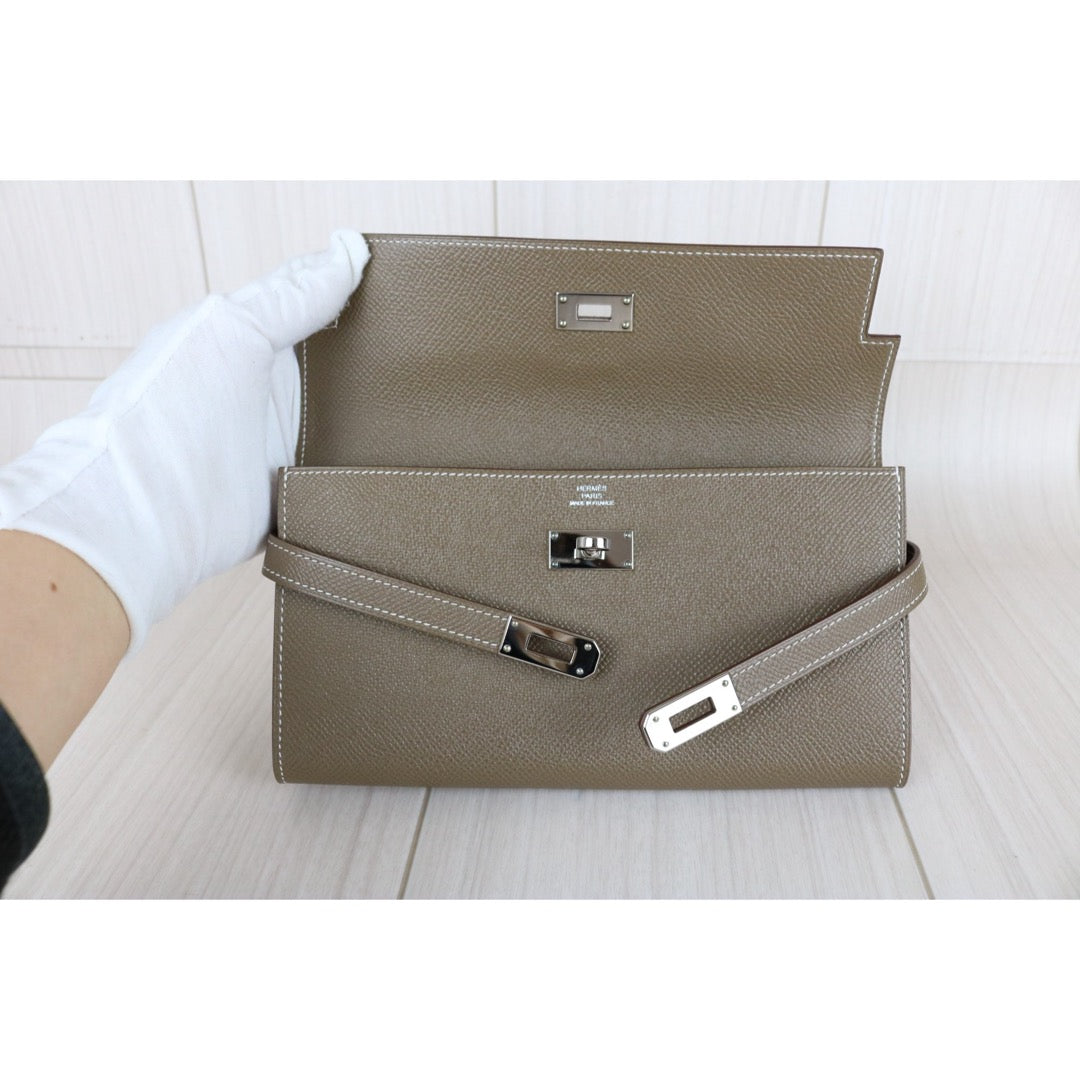 Very Good ( Rank A)｜ HERMES Epsom Kelly Wallet Etoupe Gray □X Stamp Made In 2016Year｜X25110337