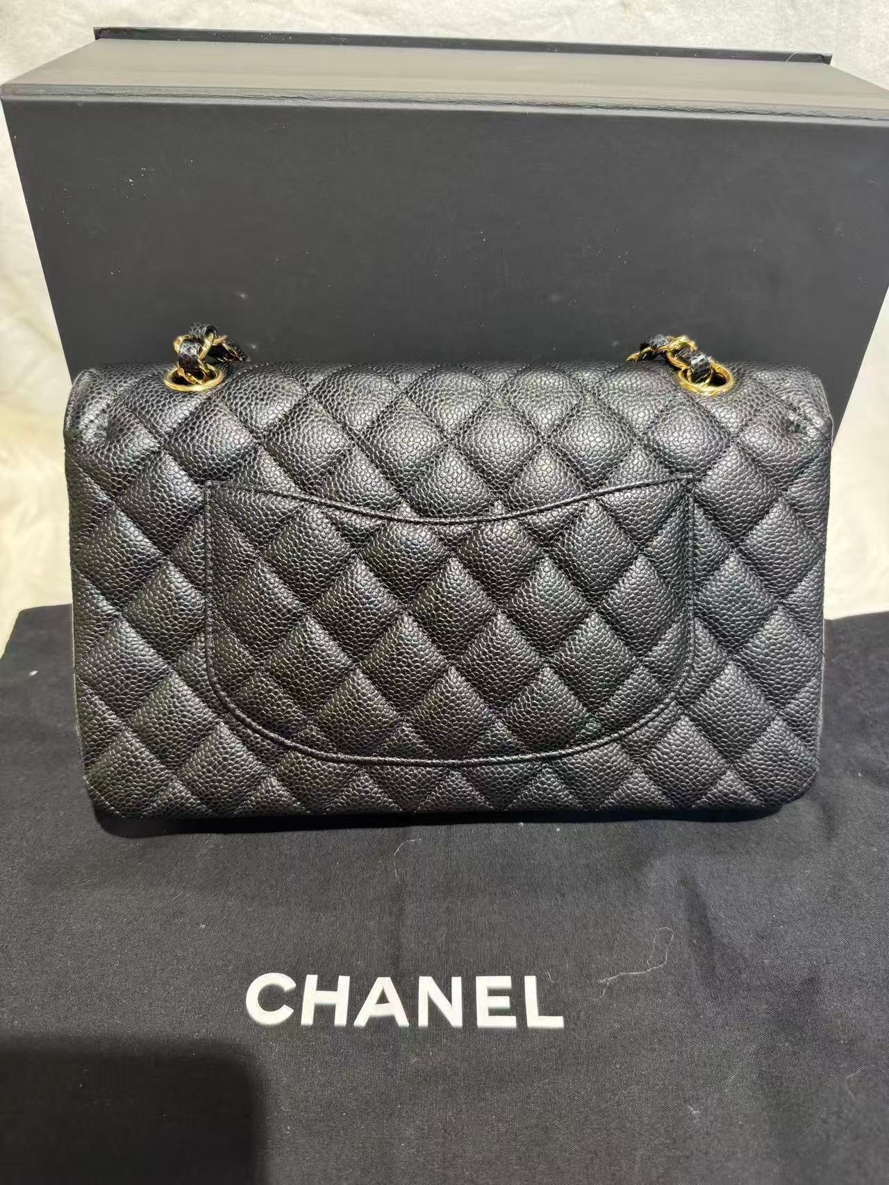 Include Entrupy Certificate of Authenticity｜Very Good ( Rank A)｜CHANEL Caviar Skin Matrasse Chain Double Flap 25 Shoulder Bag Black