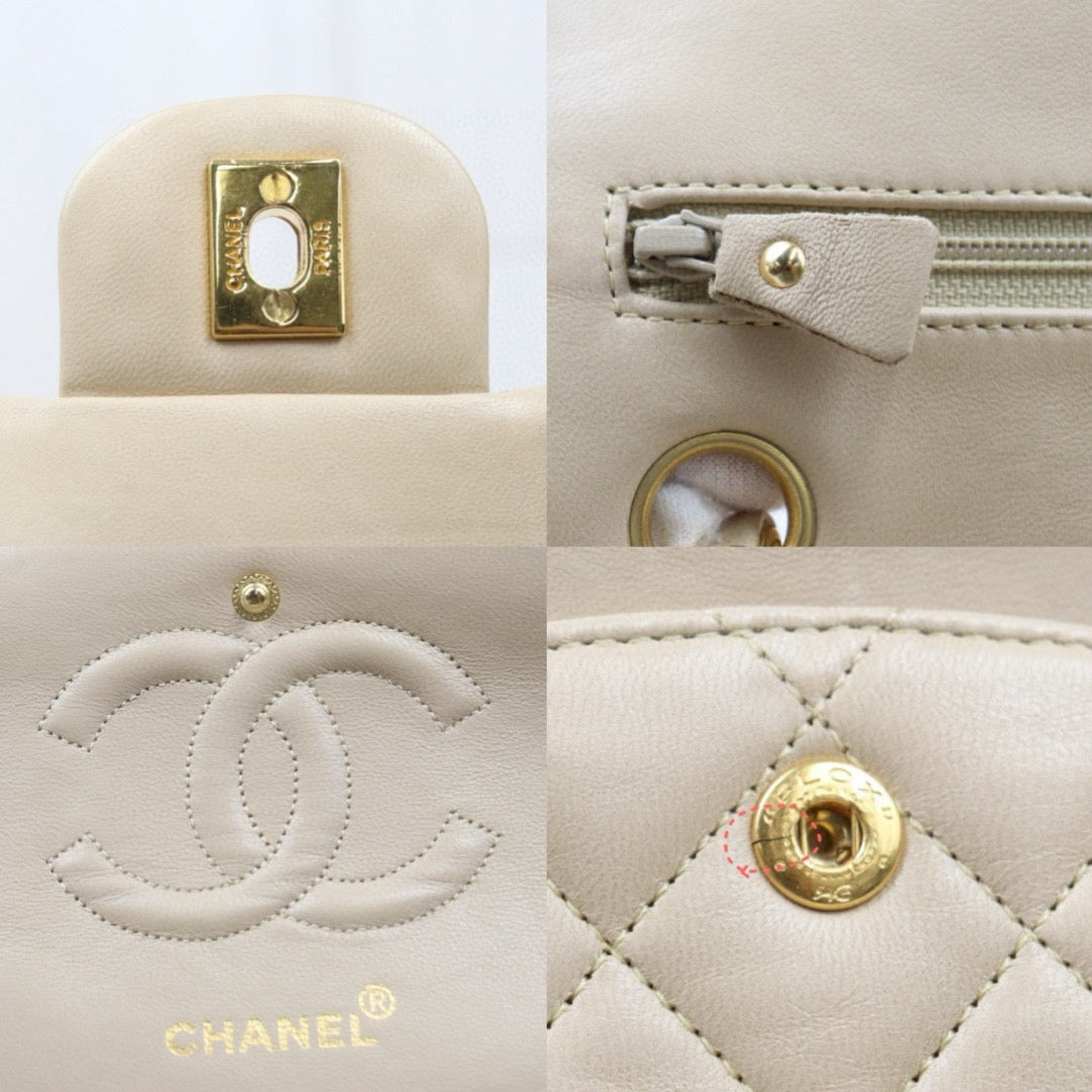 Good ( Rank AB)｜ CHANEL  Lamb Skin Beige Double Flap 25 Shoulder Bag Made in 1991-1994 Year ｜P24122006
