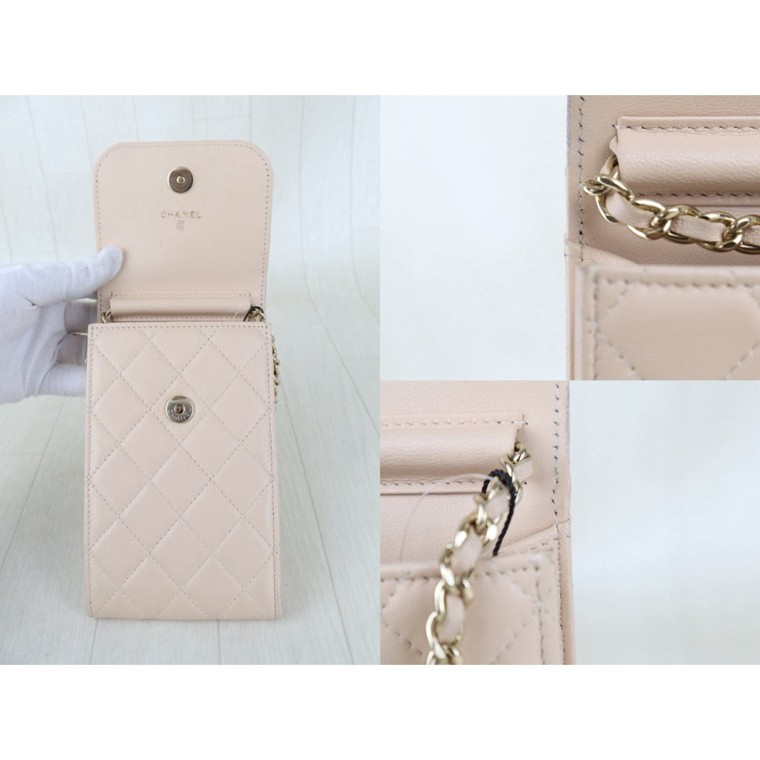 Include Entrupy Certificate of Authenticity｜Good ( Rank AB)｜CHANEL Lamb Skin  Flap Phone Holder Chain Shoulder Bag Beige Made In 2021-2022 Year｜S26090731