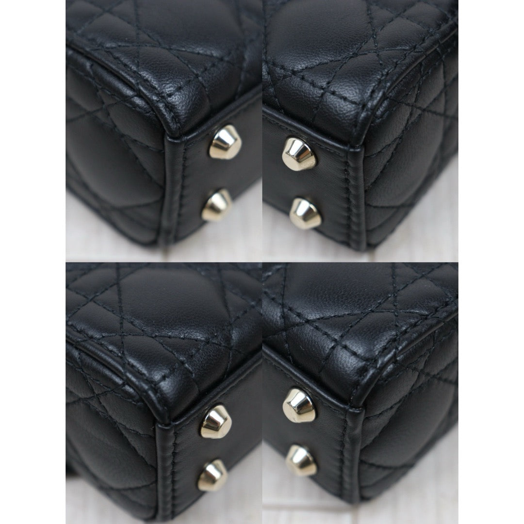 Very Good ( Rank A) ｜  Dior Mini Lady Dior Lamb Skin 2WAY Shoulder Bag Handbag Black  ｜S25110431
