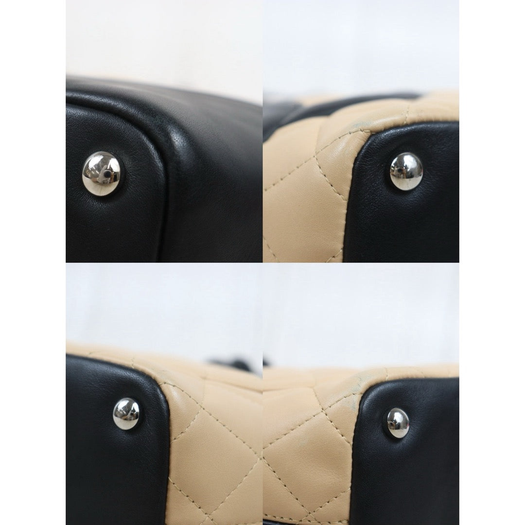 Include Entrupy Certificate of Authenticity｜Good ( Rank AB) ｜ CHANEL Cambon Line Mini ToteBag Beige Black Made In 2003-2004 Year｜26082805