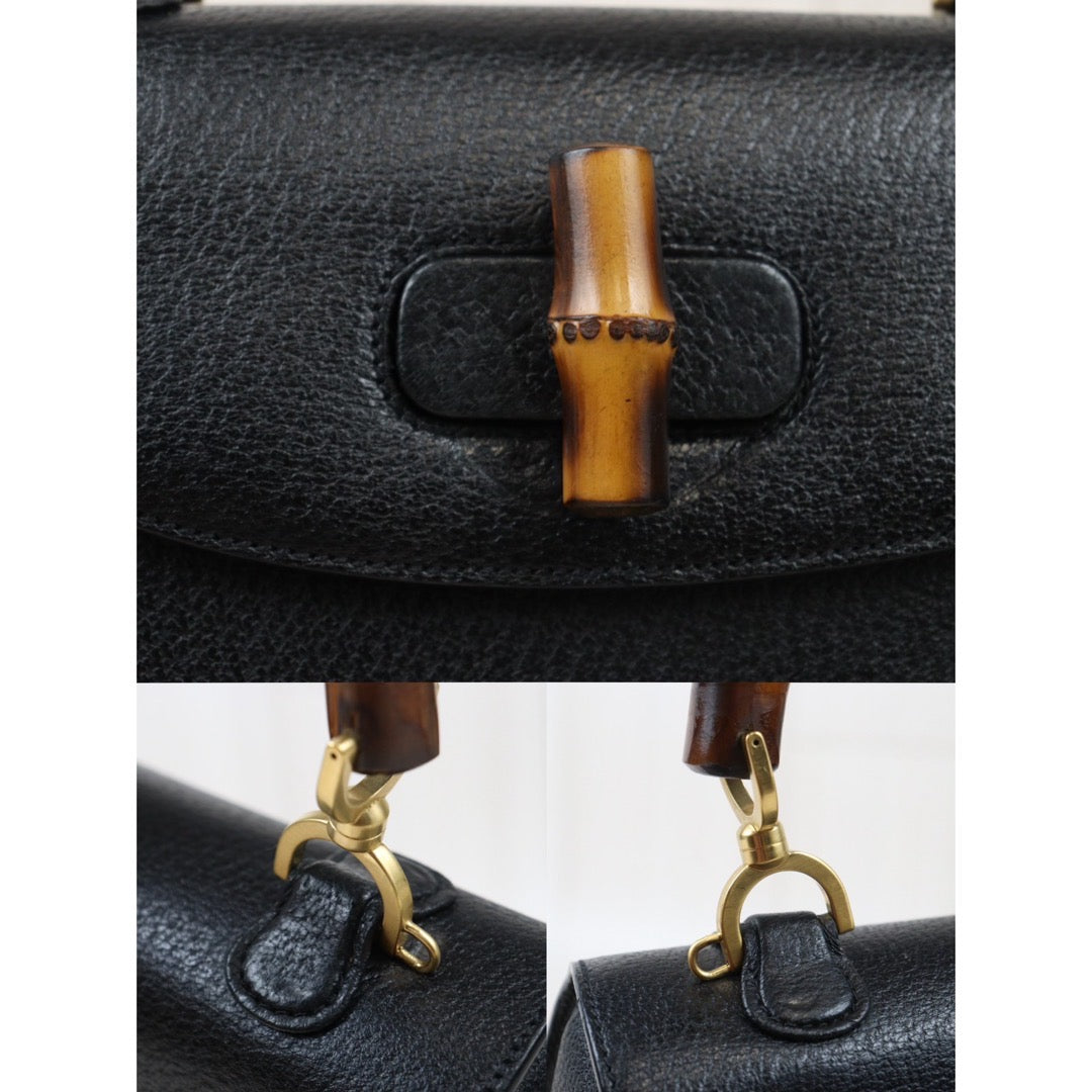 Rank A｜ GUCCI Bamboo Calf Leather Black Hand Bag  With Shoulder Bag ｜24071130