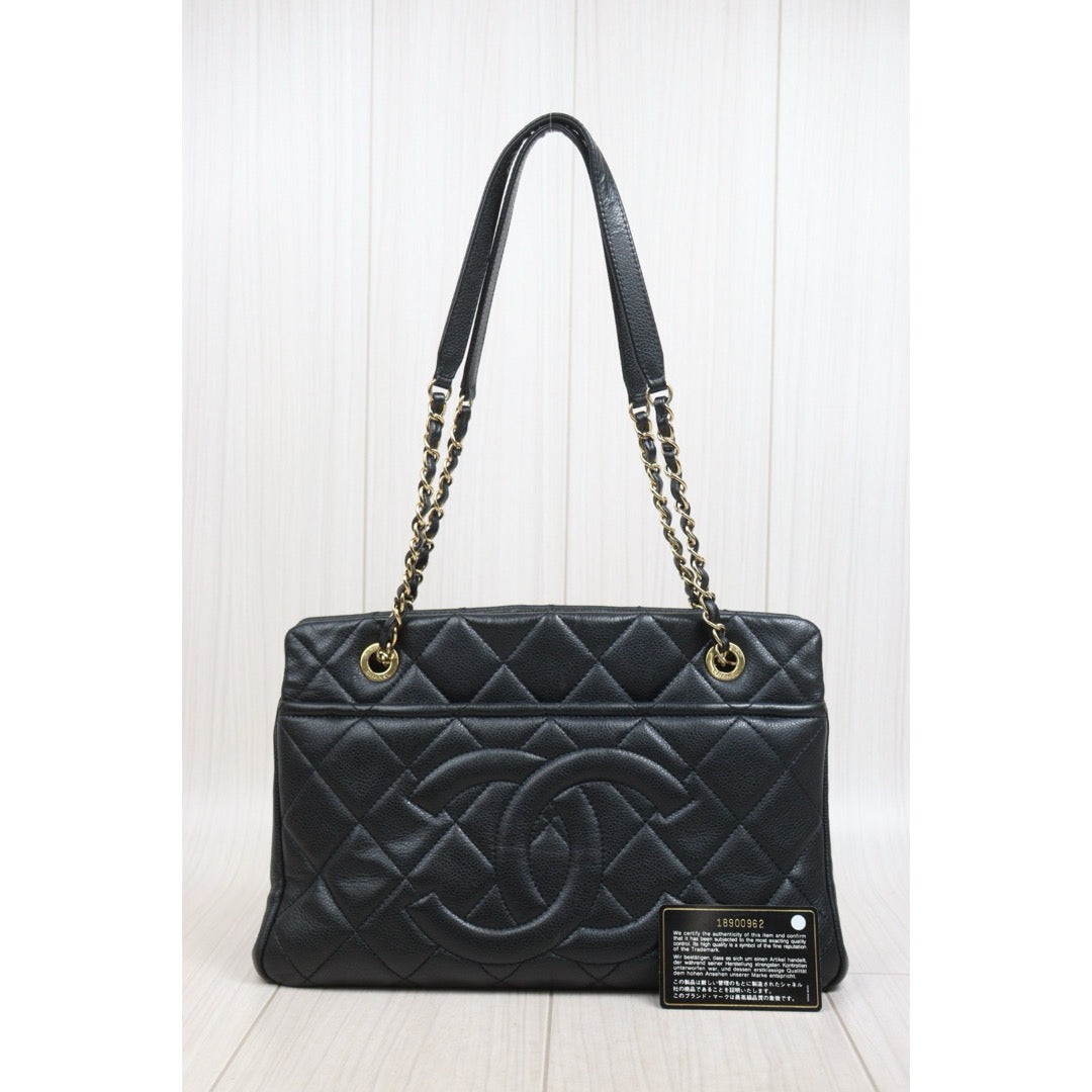 Include Entrupy Certificate of Authenticity｜Good ( Rank AB)｜ CHANEL Caviar Skin  Matrasse Chain Tote Bag Black Made In 2013～2014Year｜26041408