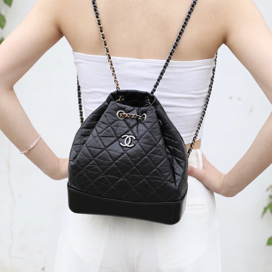 Include Entrupy Certificate of Authenticity｜Very Good ( Rank A)｜ CHANEL Gabrielle Calfskin Chain Backpack Black Made In 2020-2021Year｜S26083008