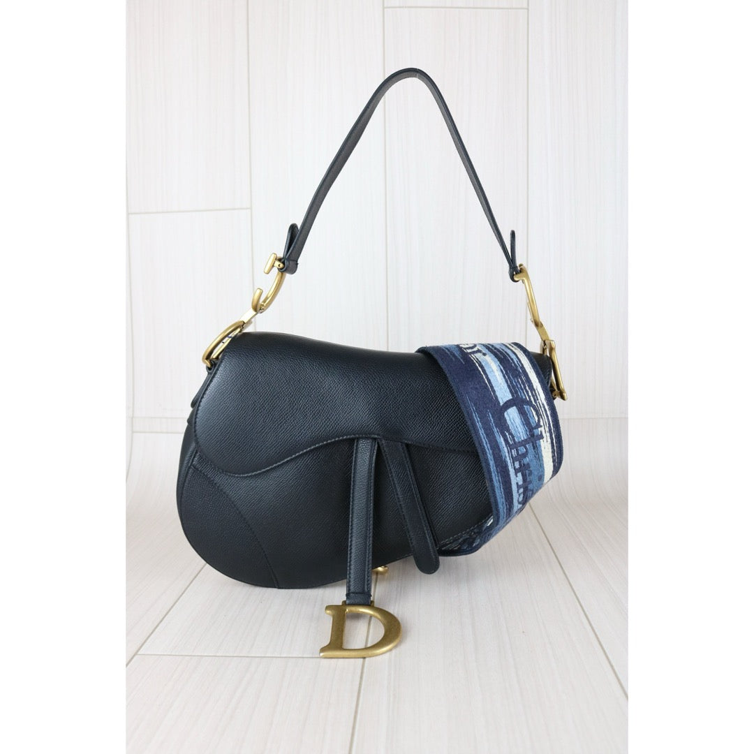 Very Good ( Rank A)｜Dior Trotter Saddle Shoulder Bag Medium Black Current Model｜S25090403