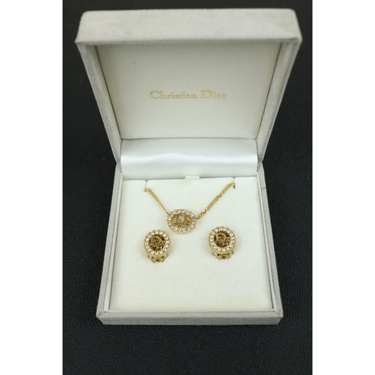 Very Good ( Rank A)｜ Dior CD Rhinestone Necklace Earring Set ｜S24111802