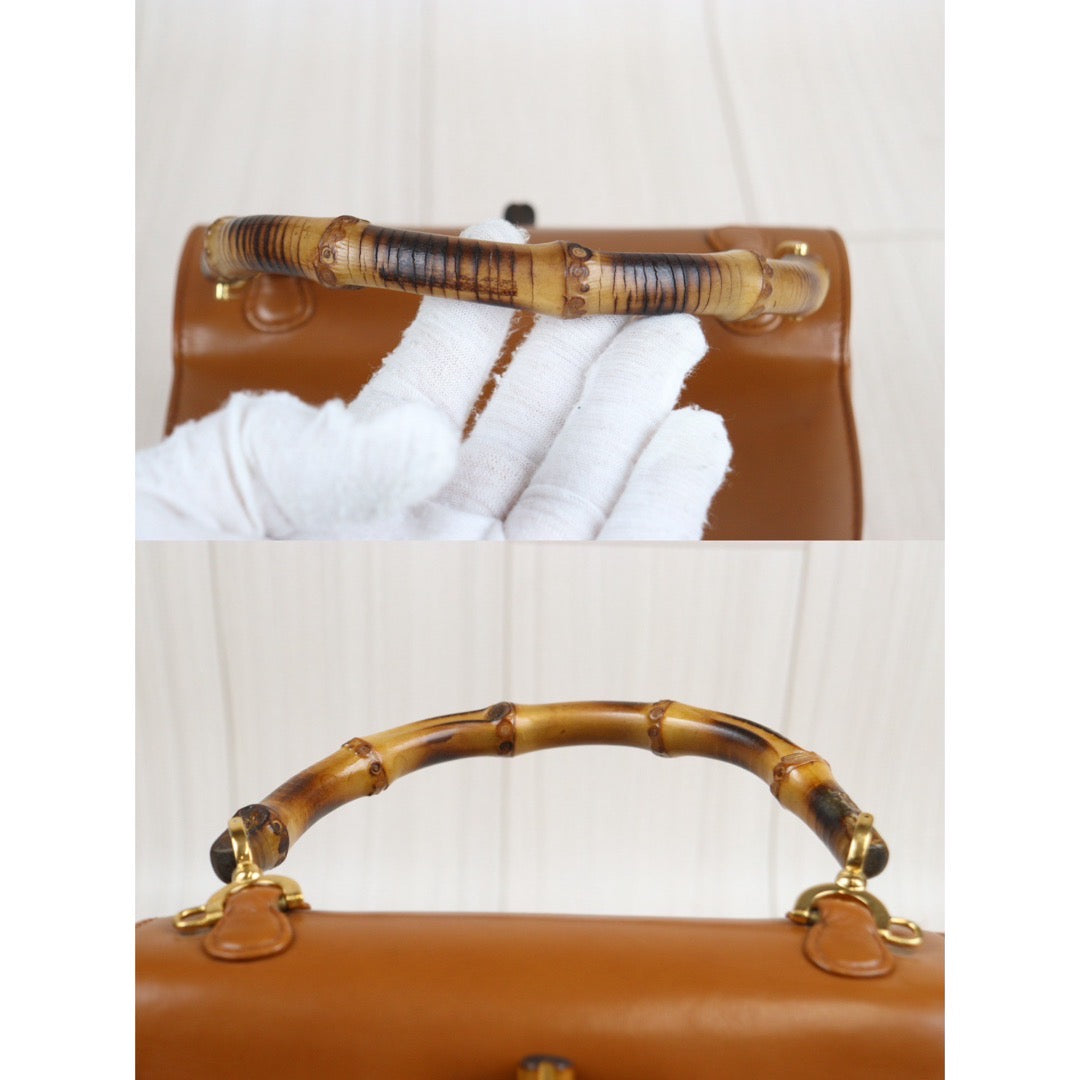 Rank A ｜ GUCCI Bamboo Box Leather Hand Bag Samll Brown｜23120801