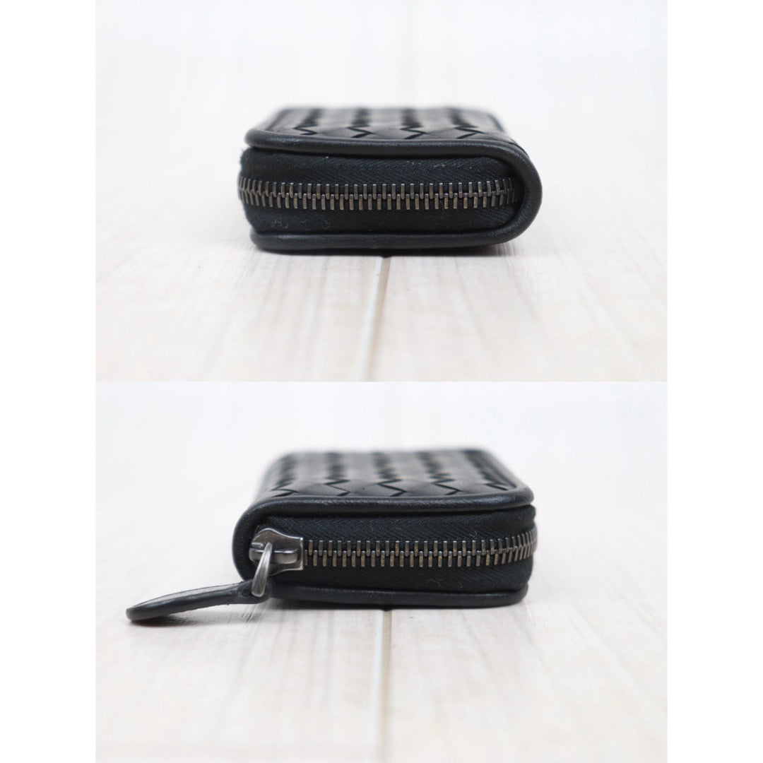 Very Good ( Rank A)｜ Bottega Veneta Leather Braid Black Wallet Card Holder Coin Purse｜25071005