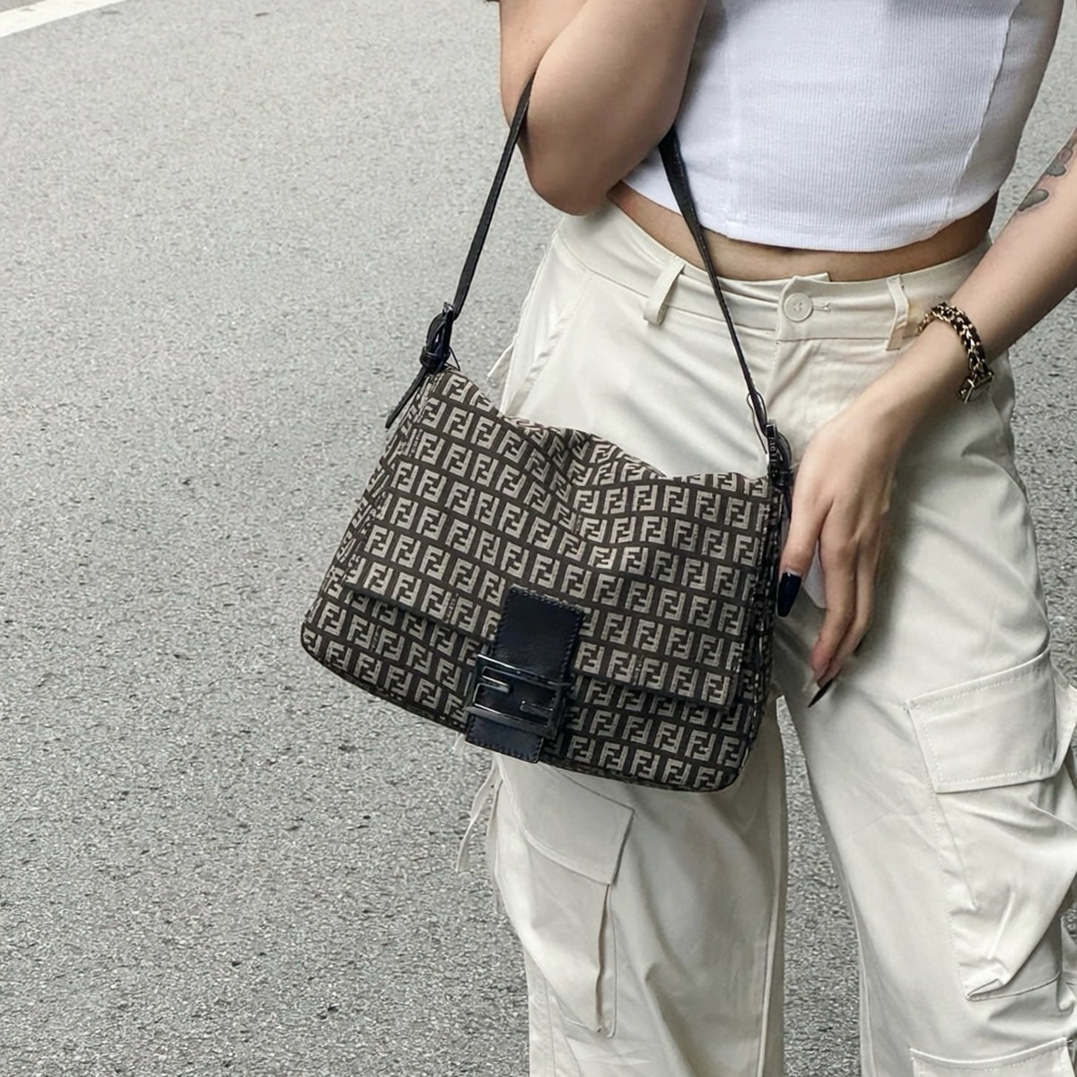 Include Entrupy Certificate of Authenticity｜Good ( Rank AB)｜ FENDI Zucca Mamma Baguette Shoulder Bag Brown｜S26082302