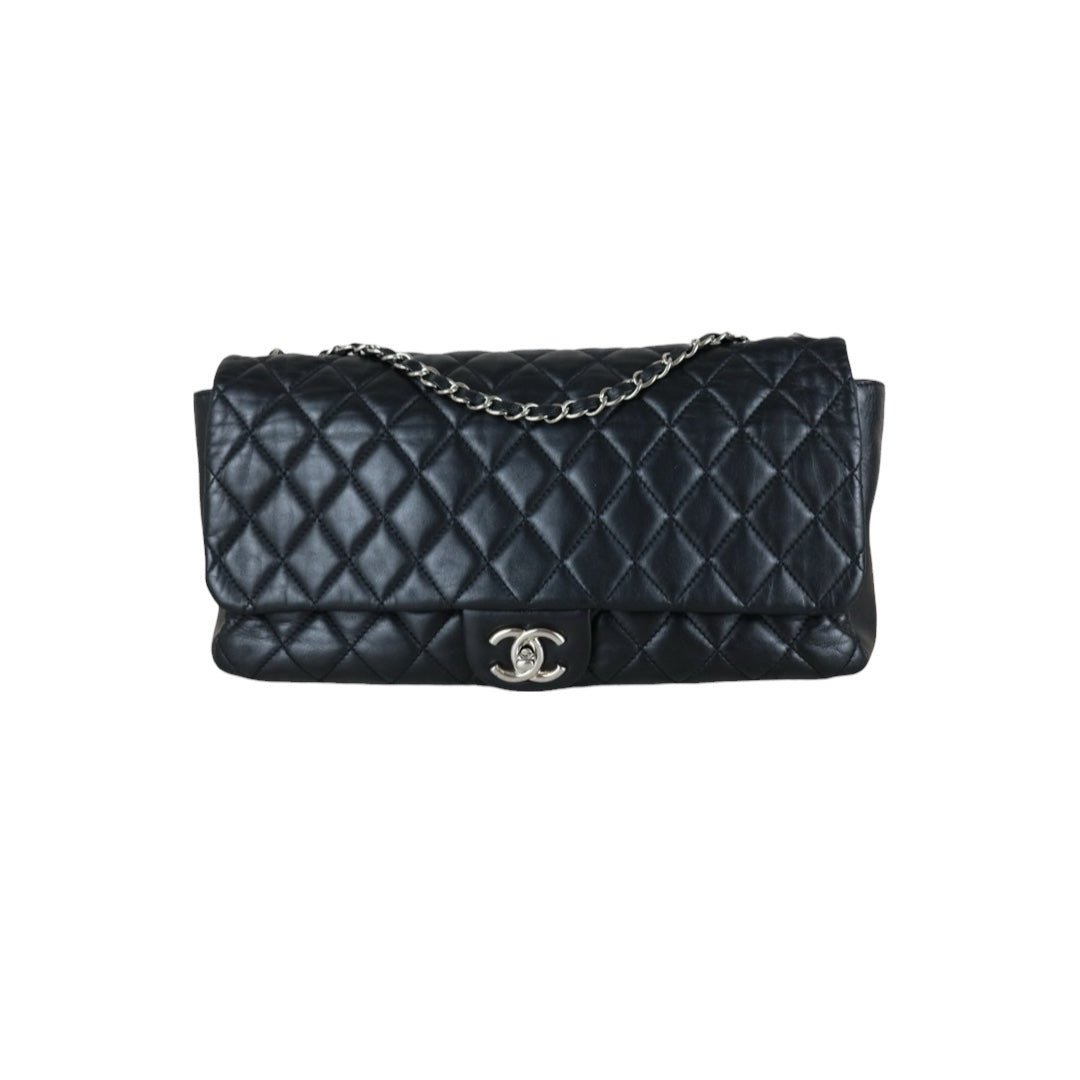 Include Entrupy Certificate of Authenticity｜Good ( Rank AB)｜ CHANEL Lamb Skin Matrasse Chain Single Flap Maxi Shoulder Bag Black Made in 2009-2010Year｜S26011603