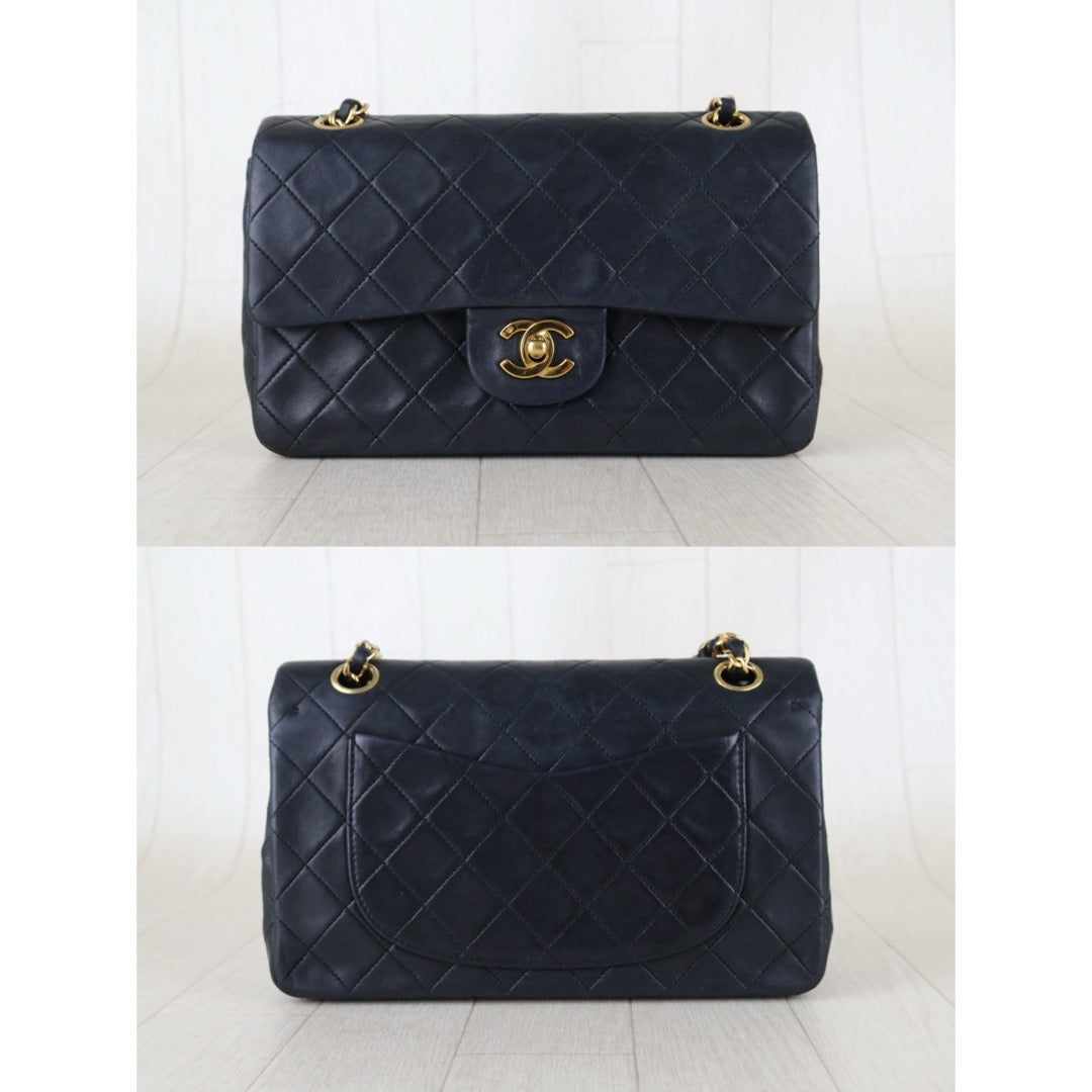 Include Entrupy Certificate of Authenticity｜Good ( Rank AB)｜ CHANEL Lamb Skin Matrasse Chain Double Flap 25 Shoulder Bag  Black Made In 1989-1991 Year｜S26083009