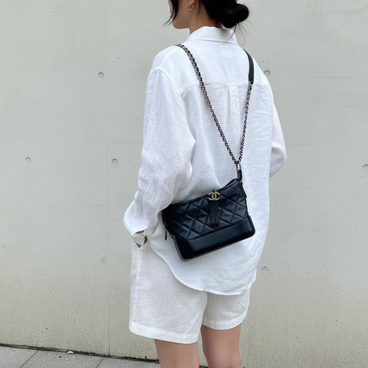 Include Entrupy Certificate of Authenticity｜Very Good ( Rank A) ｜CHANEL PM Gabrielle Calf Leather Shoulder Bag Black Made In 2020-2021Year｜S26062513