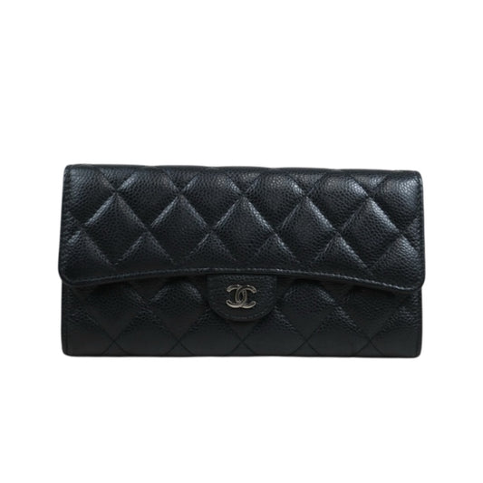 Very Good ( Rank A) ｜Chanel Caviar Skin Black  Wallet Made In 2015-2016 Year ｜25100715