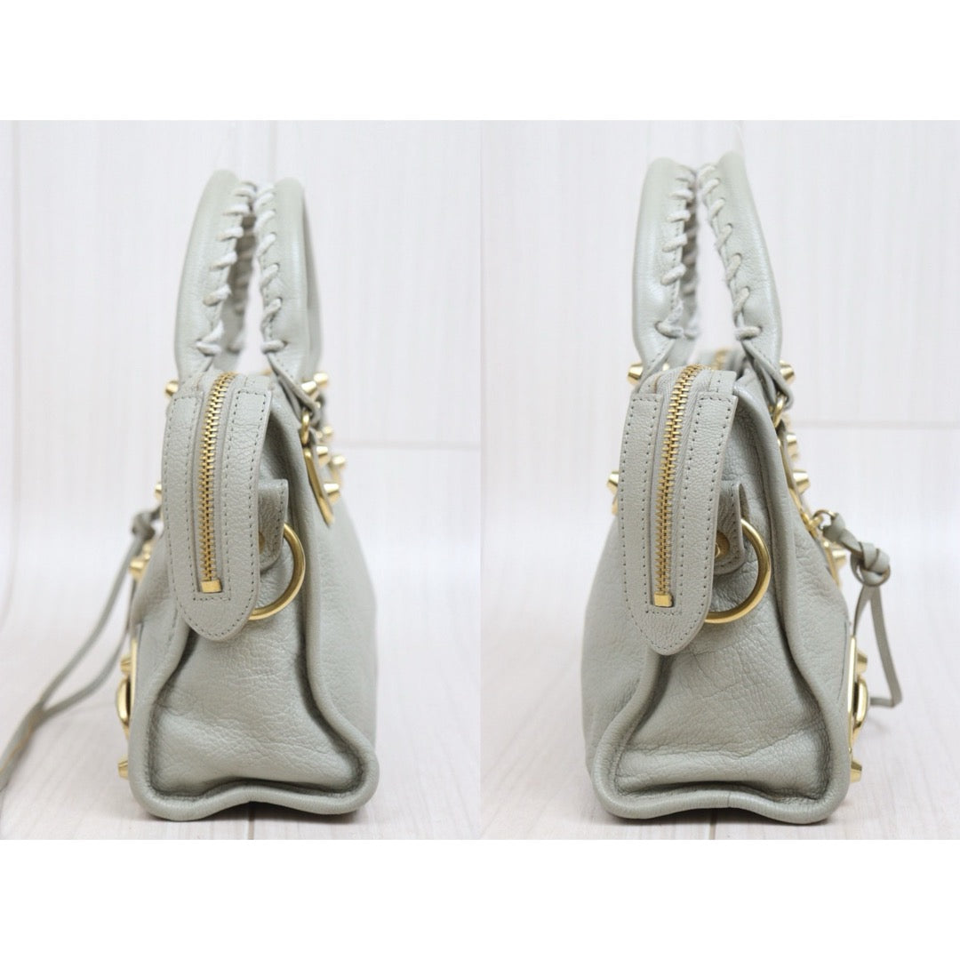Include Entrupy Certificate of Authenticity｜Good ( Rank AB)｜Balenciaga Goatskin Edge Gaint Classic Mini City Handbag Shoulder Bag Light Gray｜S26060103