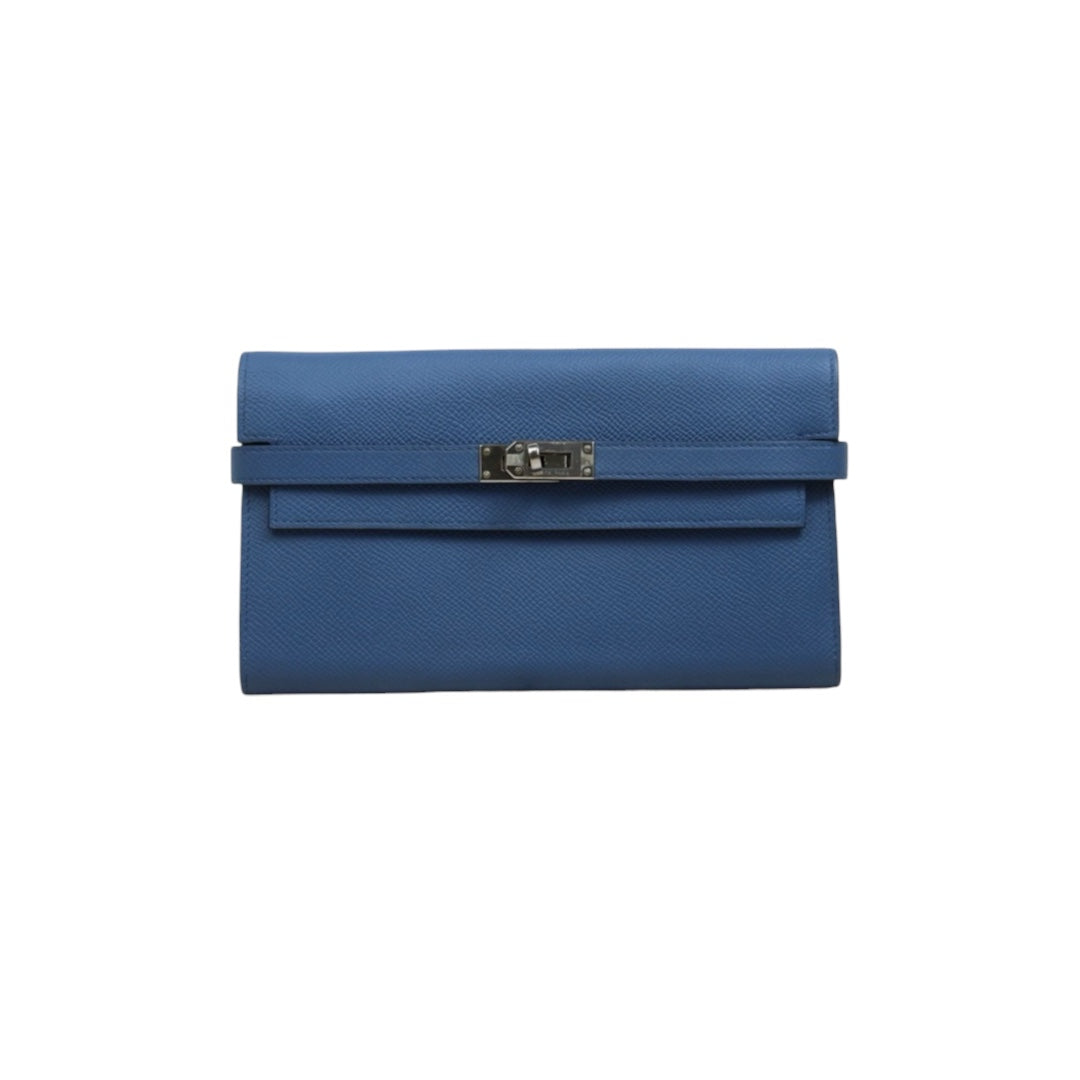 Very Good ( Rank A)｜ HERMES Epsom Kelly Long Wallet Agate Blue X Stamp Made In 2016Year｜W26020603