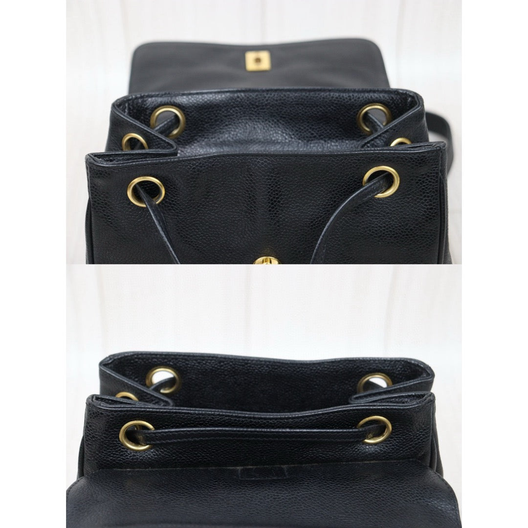 Good ( Rank AB)｜CHANEL  Caviar Skin Leather Calf Leather Backpack  Black Made in 1996-1997Year｜P25041405