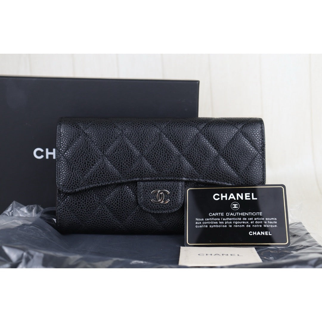 Excellent（Rank SA）｜Full Set Chanel Caviar Skin Black  Wallet Made In 2014Year ｜S25101202