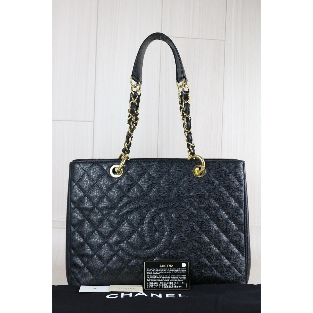 Include Entrupy Certificate of Authenticity｜Very Good ( Rank A) ｜ CHANEL Caviar Skin Matrasse Chain GST Tote Bag  Black  Made In 2009-2010Year｜S26062801