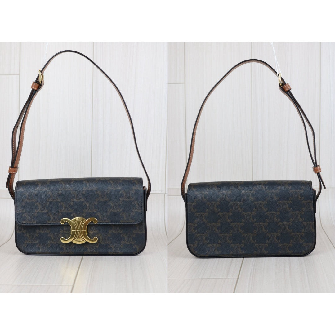 Include Entrupy Certificate of Authenticity｜Very Good ( Rank A)｜ CELINE Macadam Triomphe Shoulder Bag  Golden Hardware｜S26061202