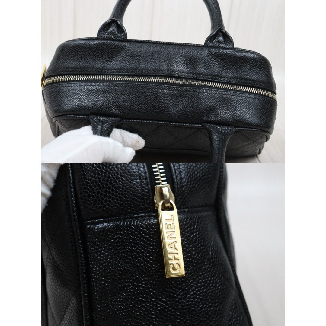 Good ( Rank AB)｜ CHANEL Caviar Skin Calf Leather Bowling Hand Bag Black Made In 2000～2002Year｜25082203
