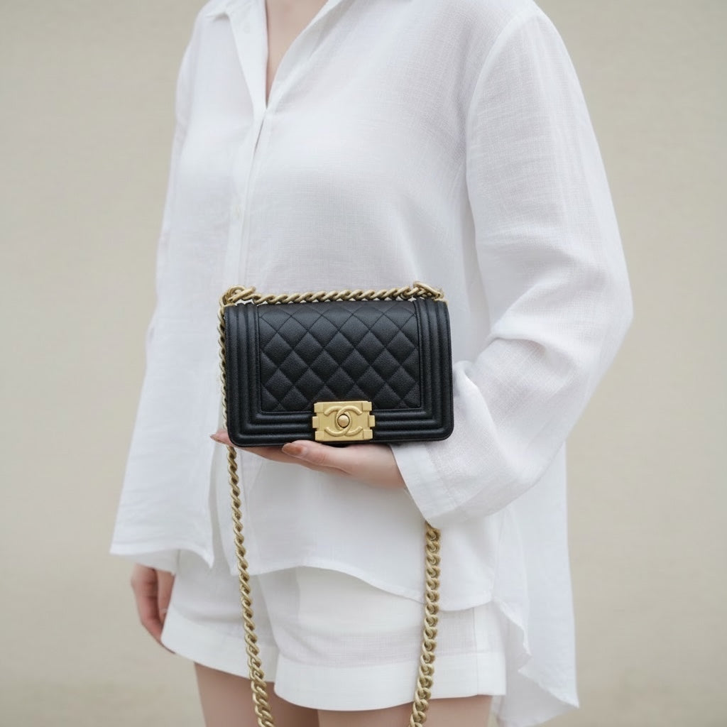 Include Entrupy Certificate of Authenticity｜Excellent（Rank SA）｜Full Set CHANEL Caviar Skin  LeBoy Chain Shoulder Bag Small Black   IC Chips Model ｜S26041403