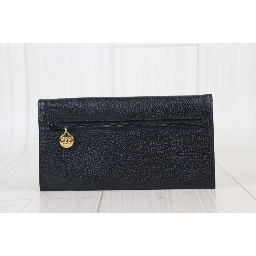 chanel long wallet black