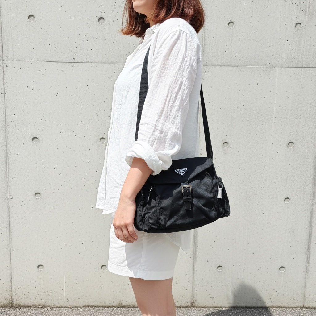 Include Entrupy Certificate of Authenticity｜Very Good ( Rank A)｜Prada  Nylon Black Shoulder Bag  Silver Hardware｜26062911
