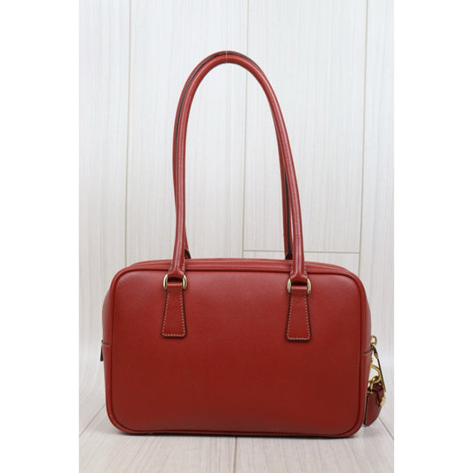 Include Entrupy Certificate of Authenticity｜Good ( Rank AB)｜Prada Leather Saffiano Briefcase Plume Handbag Red｜W25102111