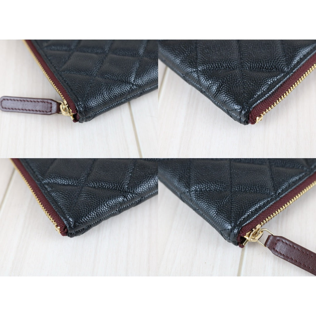 Excellent（Rank SA）｜CHANEL Caviar Skin Calf Leather Card Holder Black Made In 2021~2022 Year｜X25082403