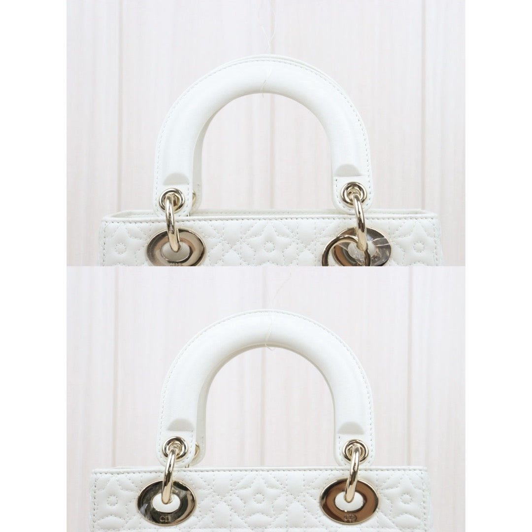 Excellent（Rank SA）｜  Dior Lady Dior Lamb Skin 2WAY  Handbag Shoulder Bag White  ｜H25063018