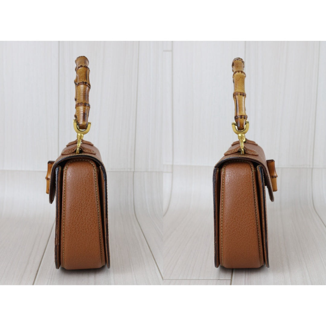 Include Entrupy Certificate of Authenticity｜Good ( Rank AB)｜  GUCCI Bamboo Calf Leather Caramel HandBag ShoulderBag ｜S26073107