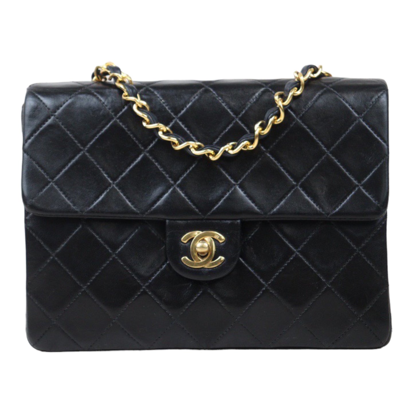 Rank AB｜ CHANEL Black Lanbskin Square 20 Shoulder Bag Made In 1989～1991Year ｜24070510