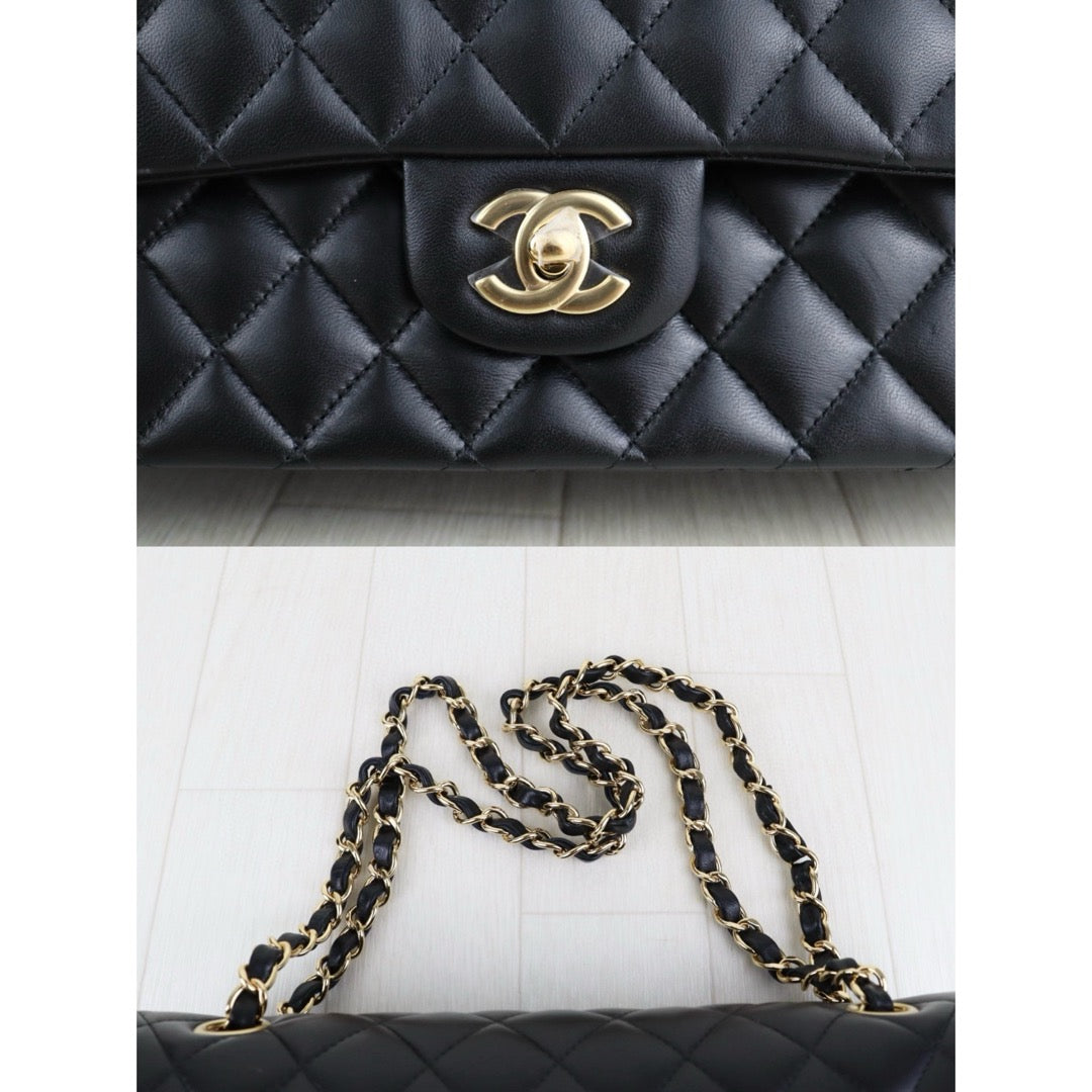 Excellent（Rank SA）｜ Full Set  CHANEL Matrasse Lamb Skin Double Flap 25 Shoulder Bag Black Made In 2018-2019 Year｜H25043008