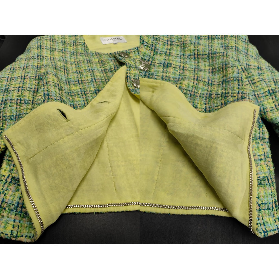 Very Good ( Rank A) ｜ CHANEL 19P Cotton Tweed Avocado Green Coat 44 size  ｜W25102108