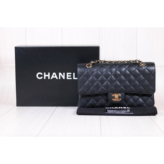 Rank A｜ CHANEL Caviar Skin Matrasse Double Flap 25 Shoulder Bag Black ｜S24040801